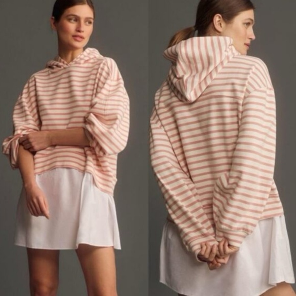 Anthropologie Pilcro Hooded Twofer Pink and White Stripe Dress